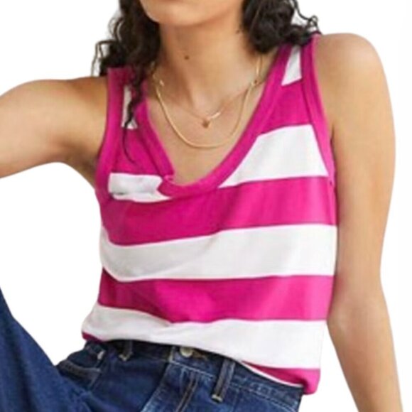 Anthropologie t.la Pink and White Striped Scoop-Neck Layering Tank Top - M  NEW - Picture 1 of 9